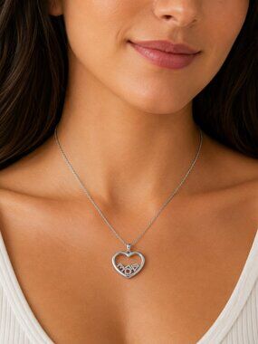 925 Sterling Silver Polished CZ Floating L O V E in Glass Heart Necklace w Chain